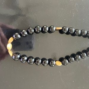 Vintage black and gold tone beaded necklace- slightly longer than choker